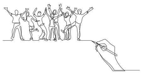 Sticker - hand drawing business concept sketch of team building event crowd