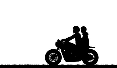 Wall Mural - silhouette  friend with classic motorcycle on white background