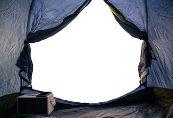Wall Mural - View from inside of tent on white background