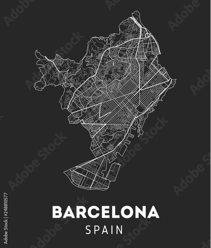 Fotomural city map of Barcelona with well organized separated layers.