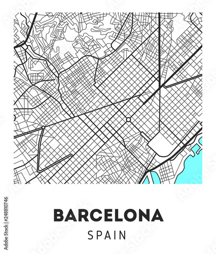 Fotomural city map of Barcelona with well organized separated layers.