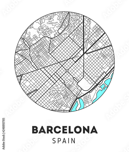 Fotomural city map of Barcelona with well organized separated layers.