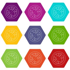 Poster - Stop computer virus sign icons 9 set coloful isolated on white for web