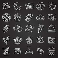Poster - Bakery outline icons set on black background for graphic and web design, Modern simple vector sign. Internet concept. Trendy symbol for website design web button or mobile app