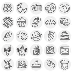 Poster - Bakery outline icons set on circles background for graphic and web design, Modern simple vector sign. Internet concept. Trendy symbol for website design web button or mobile app