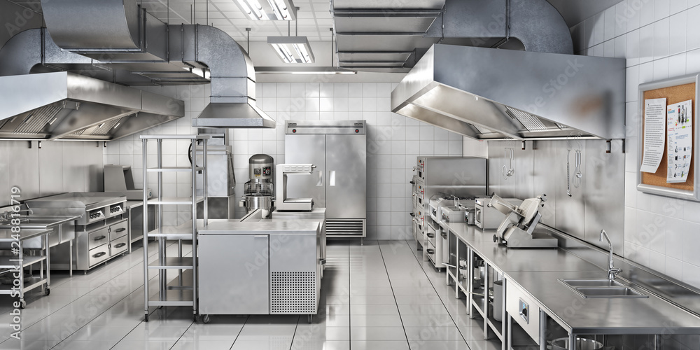 Industrial kitchen. Restaurant kitchen. 3d illustration - obrazy, fototapety, plakaty 
