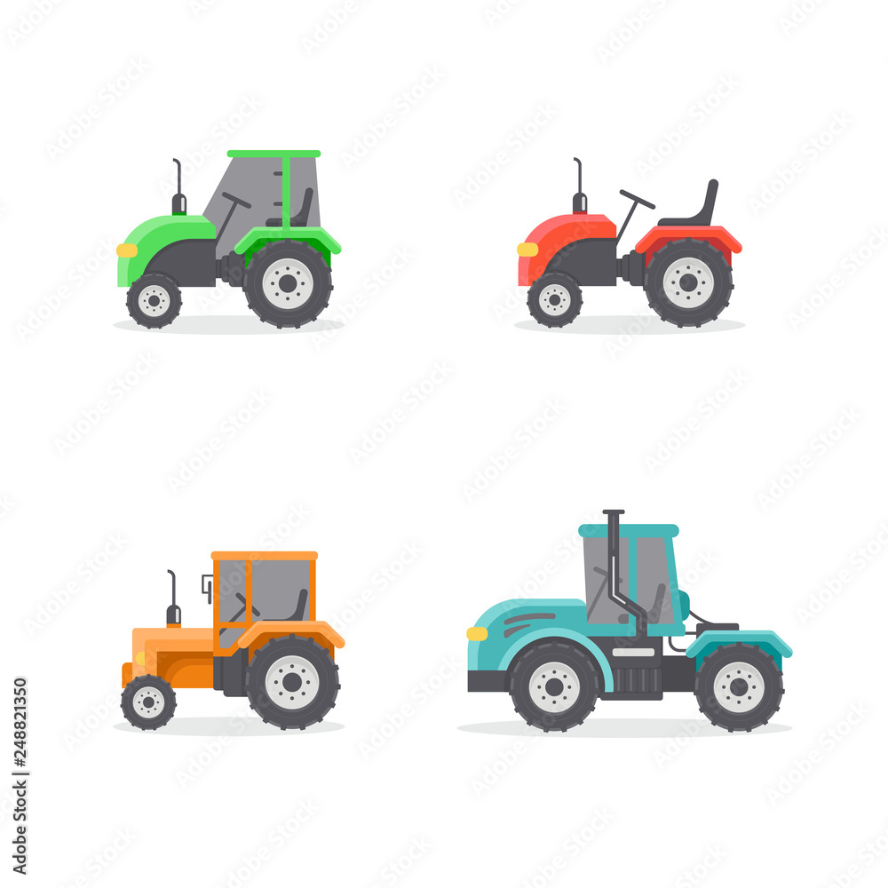 Vector de Stock Vector set of types of tractors. Four icons of different  tractor. Agricultural machinery. | Adobe Stock, image size:1000x1000