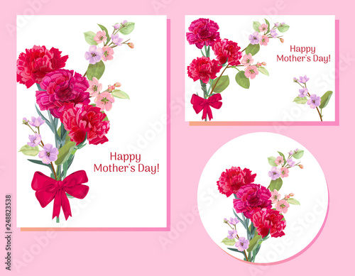 Set of templates for Mother's Day (vertical, horizontal, round): carnation, s...