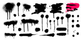 Fototapeta Młodzieżowe - Set of Spray graffiti stencil template. Black splashes. Freehand drawing. Vector illustration. Isolated on white background.