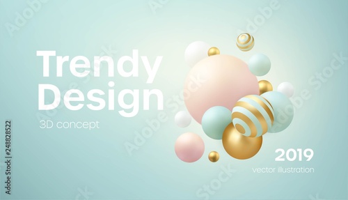 Flowing soft spheres. Abstract background with 3d geometric shapes. Modern co...
