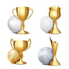 Wall Mural - Golf Game Award Set Vector. Golf Ball, Golden Cup. Modern Golf Tournament. Design For Sport Promotion. Certificate, Diploma. Sport Event Announcement. Banner Advertising. Template Illustration