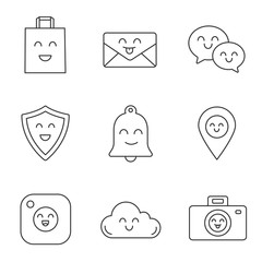 Sticker - Smiling items linear icons set