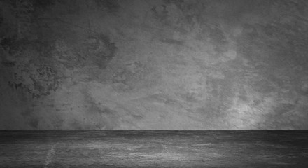 Canvas Print - dark empty room, wooden floor and concrete wall. dark empty room scene.