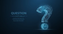 Question Mark. 3d Abstract Vector On Dark Blue Background With Dots And Stars. Ask Symbol.