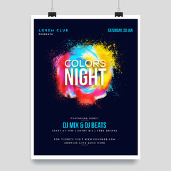 Canvas Print - Colors Night party template design with abstract color splash and venue details.