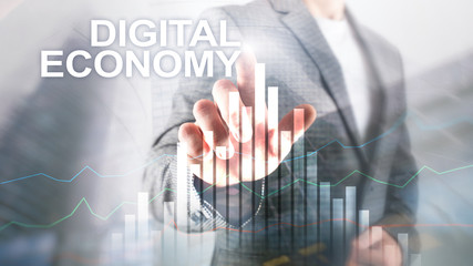 DIgital economy, financial technology concept on blurred background.