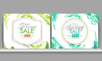 Sticker - Spring sale advertising poster design in two color option.