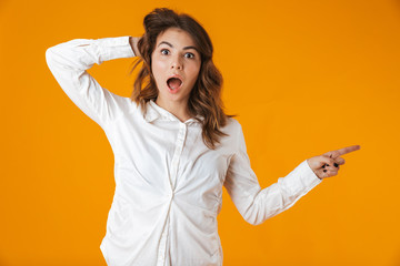 Sticker - Portrait of a cheerful young woman wearing white shirt