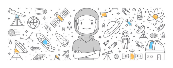 Wall Mural - vector line web banner astronomy. open path