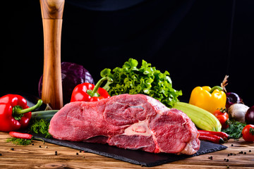 Wall Mural - Still life fresh raw beef meat steak on a cutting board