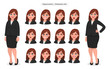 © Illusart - Set of different face expressions/emotions for female cartoon character. Beautiful woman emoji/avatar with various facial expressions. Human emotion concept illustration in vector cartoon style.
