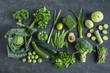 Green vegetables and fruit selection