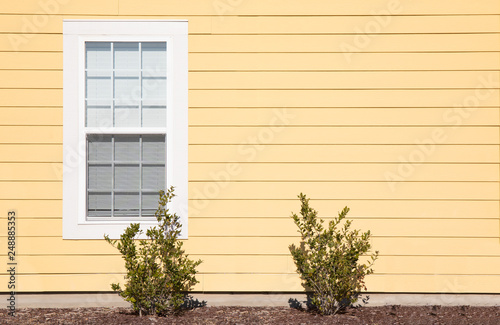 Fotografía One solitary window on the exterior of a house with bright yellow siding