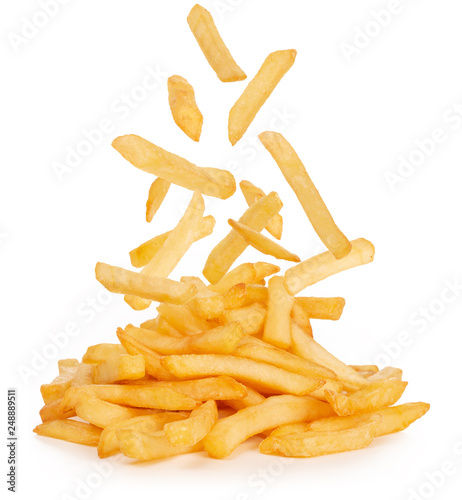 Fotomural french fries falling isolated on white background