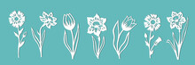 A Set Of Flowers For Decoration. Templates For Paper Cutting, Laser Cutting And Plotter. Vector Illustration.