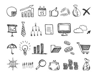 Wall Mural - Hand drawn business symbols. Management concept with Doodle design style.