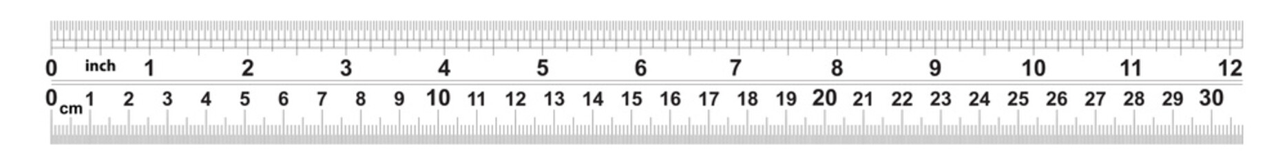 Wall Mural - Ruler 12 inshes. Ruler 30 centimeters. Value of division - 32 divisions by inch and 0.5 mm. Precise length measurement device. Calibration grid.