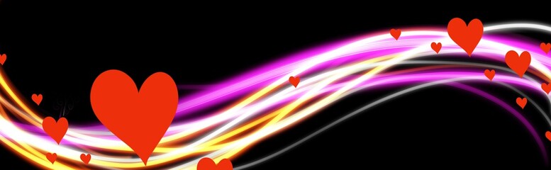 Wall Mural - Electric Neon Graffiti scribble with hearts design on black background