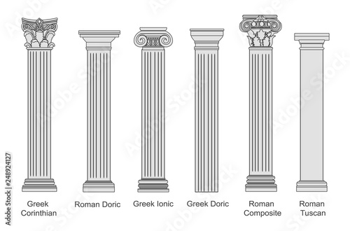 Fotografía Ancient pillars set isolated on white background