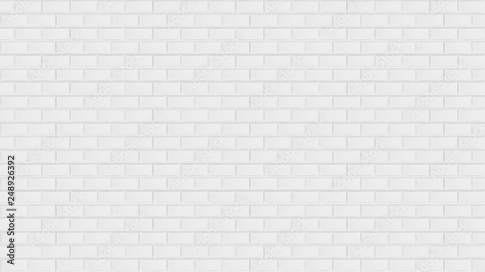 Plain white ceramic mosaic tiles texture background. Metro tiles. Horizontal Long wide picture. - obrazy, fototapety, plakaty 
