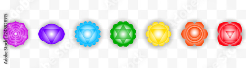 Set of seven colorful chakras symbols isolated on transparent background Wallpaper Mural