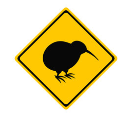 Wall Mural - Kiwi bird yellow road sign.