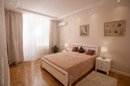 Epmty Minimalistic Interior Background Bedroom Of Modern