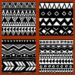 Wall Mural - Set of vector seamless black and white illustrations. Ethnic hand drawn pattern for wallpaper,fabric, textile