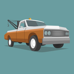 Sticker - Old vintage tow truck vector illustration. Retro service vehicle.