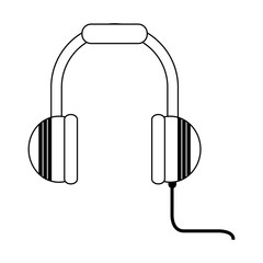 Sticker - Music headphones device isolated in black and white