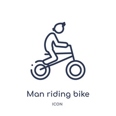 Wall Mural - man riding bike icon from sports outline collection. Thin line man riding bike icon isolated on white background.