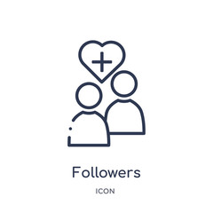 followers icon from shapes outline collection. Thin line followers icon isolated on white background.