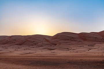 Sticker - Wahiba Sands in Oman at early morning. It is known as Sharqiya Sands or Ramlat al-Wahiba.