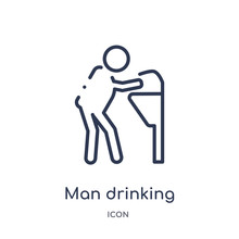 Man Drinking Water In Public Place Icon From People Outline Collection. Thin Line Man Drinking Water In Public Place Icon Isolated On White Background.