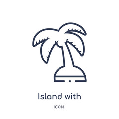 Wall Mural - island with palm trees icon from summer outline collection. Thin line island with palm trees icon isolated on white background.