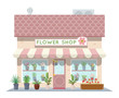 Cartoon flower shop building green natural decorations design vector illustration