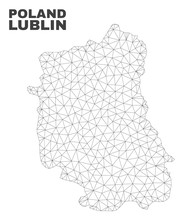 Abstract Lublin Voivodeship Map Isolated On A White Background. Triangular Mesh Model In Black Color Of Lublin Voivodeship Map. Polygonal Geographic Scheme Designed For Political Illustrations.
