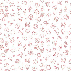 Sticker - Love concept linear seamless background. Vector minimal outline pattern