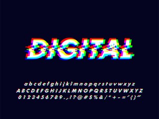 Fototapete - No signal glitches rgb screen alphabet character design with particle led screen error effect, font typeface character alphabet typography type typo compatible with illustrator 10 