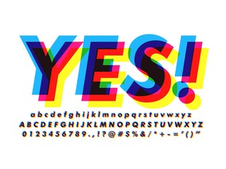 Fototapete - offset alphabet font with Overprint Colors text effect and Cool typeface Print Effects compatible with illustrator 10 